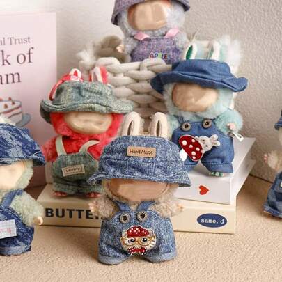 [Solo ropa] Nuevos overoles de 17 cm con gorro y sombrero de cubo adjunto para la figura , pantalones peto vaqueros en stock