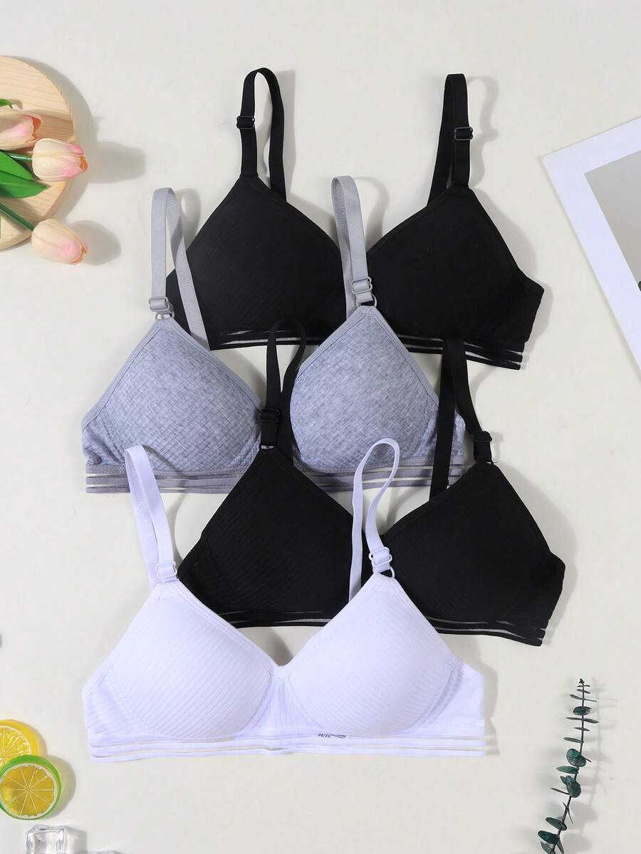 4pcs/Set Teenage Girls' Comfortable Breathable Fixed Clasp Bras, Growing Girls' Underwear, Suitable For 13-16 Years Old