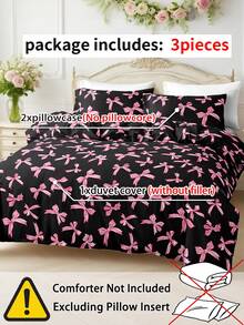 3pcs Cute Bow Pattern Bedding Set (1 Duvet Cover And 2 Pillow Shams), Soft & Skin-Friendly, Suitable For All Seasons, Great Christmas Gift - Multicolor - View 10