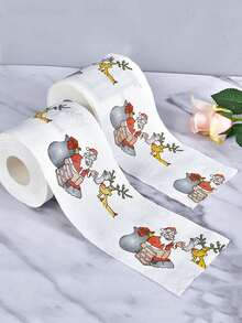 1 rouleau, papier toilette thème de Noël festif - Père Noël, renne et designs d'arbre de Noël mignons et de bandes dessinées, papier hygiénique doux pour la salle de bain, idéal pour les célébrations de Noël et des fêtes, cadeau de fête de Noël, décoration de fête de Noël