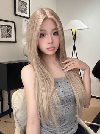 alicegarden Forehead Lace 4 * 1, Forehead Lace Straight Wig, Golden 30 Inch Long Straight Wig, Daily Natural Semi Woven, Natural Daily Use Realistic Wig