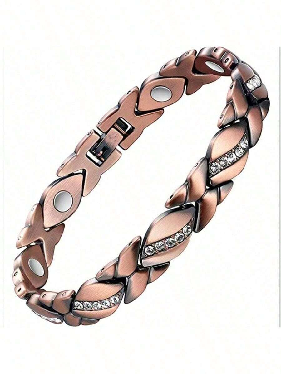 1 件新款叶子钻石磁铁手链古红铜拉丝可调节手链