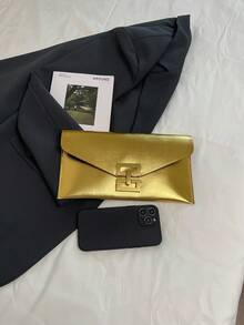 Fashionable Handheld Bag, Letter Envelope, Retro Metal Hardware Lock, Flip Cover Envelope, Makeup Bag, Inner Container Bag, Banquet Bag, Versatile Leisure Bag - Gold - View 8
