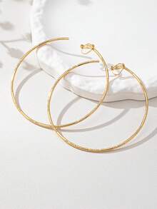 1 Đôi bông tai vòng tròn vàng thời trang dành cho nữ, thích hợp cho tiệc tùng và đeo hàng ngày, bông tai giả phóng đại - Vàng - Xem 4