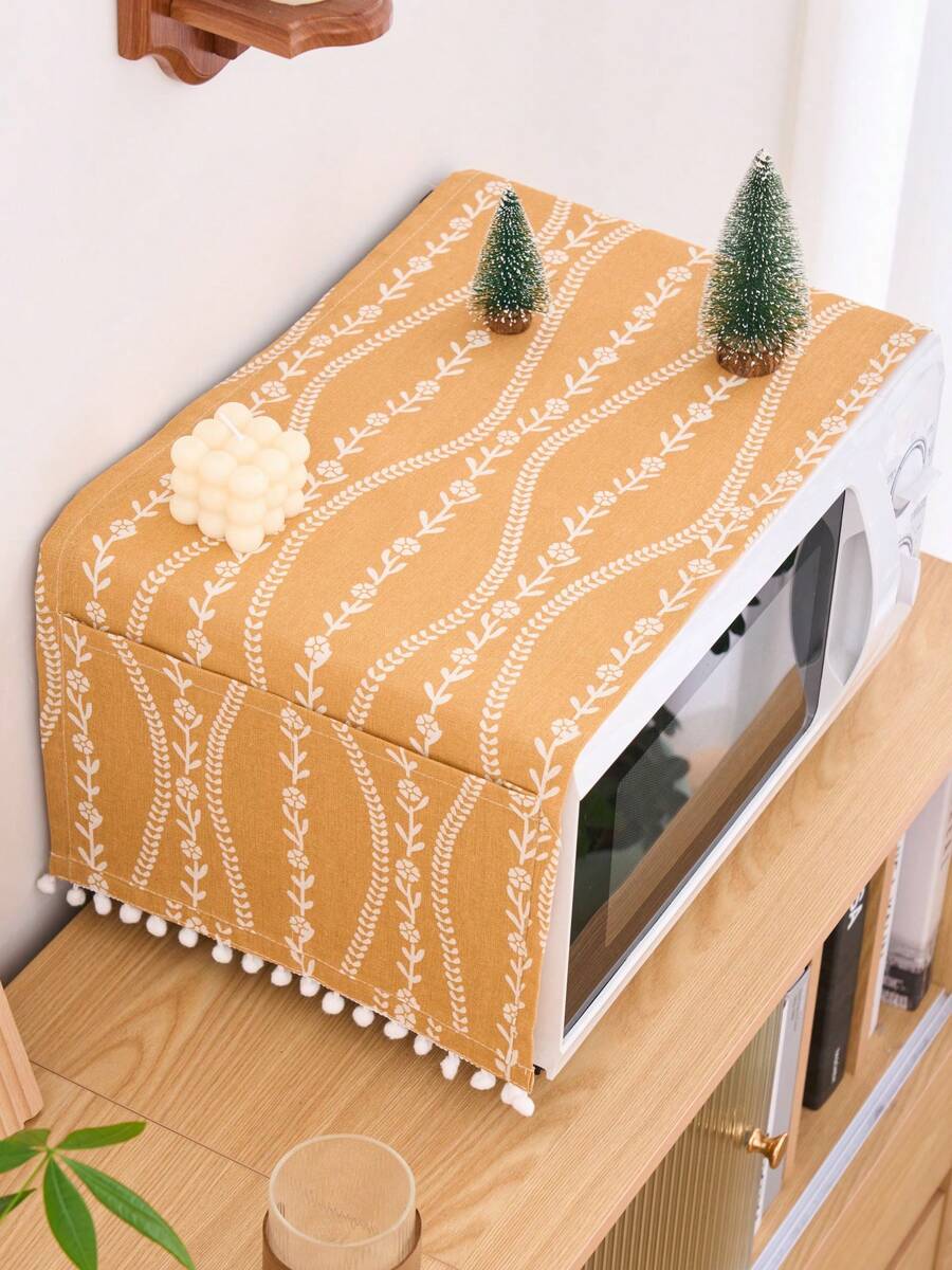 1 件橙色条纹花卉印花微波炉防尘罩，复古乡村风格厨房电器防尘罩，适合日常使用、节日、厨房用具、小家电、空气炸锅、烤箱，四季皆宜
