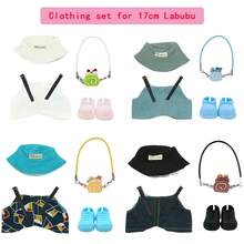 Doll Outfit Set: Denim Overalls, Bucket Hat, Bag Charm, Shoes For Labubu (Doll Not Included) - Multicolor - View 2