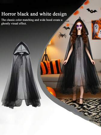 1 件，万圣节斗篷 - 全长透明斗篷，带超大兜帽，万圣节鬼魂角色扮演服装斗篷，非常适合舞台表演、角色扮演、圣诞礼物和派对 - 送给青少年/男孩/女孩的完美礼物