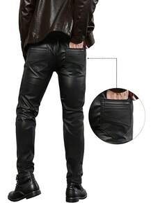 Mens Slim Fit Stretch Fashion Casual Faux Leather Pants-20256688 - 黑色 - 查看 6
