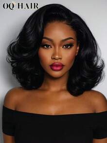 OQ 180% Density 7x5 Inch HD Glueless Frontal Hairline Pre-Bleached No Glue Needed Human Hair Natural Hairline High Quality Fashion Wig 8-14 Inch Wavy BOB Style Ready-To-Wear Wig - SNatural - View 2