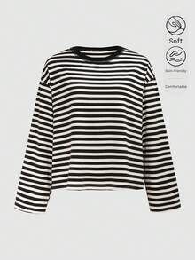 QUNGIGU Women's Long Sleeve Casual Round Neck Basic Blouse, Loose & Comfortable, Autumn - Black - View 2