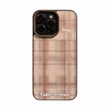 GUCADI Autumn/Winter Popular Maillard Brown Plaid 16 Phone Case, Leather Protective Cover Compatible With Apple 14 Pro, 11, 13, 12, Max, Great Gift For Girlfriend - Chocolate Brown - View 6