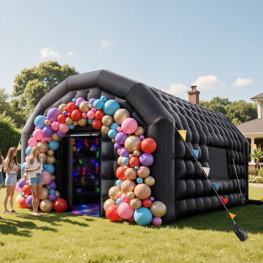 Inflatable Nightclub, 17.72 X 16.4 X 13.9 Ft Inflatable Party Tent With 680W Blower & Sandbag, Ventilated Blow Up Night Club With 2 Windows, Air Cube House For Event Birthday Wedding Party - US B Type Plug(110-127V) - View 1