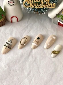 10片/套 女士/女孩亚克力假指甲，含美甲贴纸，手工杏仁形设计，全面贴合，方便实用。采用亚克力材质，经久耐用，可重复使用。这款易于佩戴的假指甲套装包含美甲用品。适合派对、新年庆祝活动、情人节和其他节日，也是理想的礼物之选。 - 彩色 - 查看 6