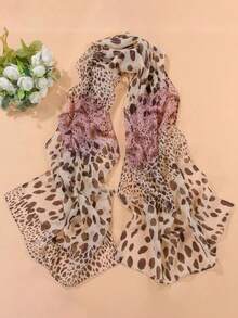 1条女士时尚印花雪纺真丝围巾，轻盈透气，中长款，适合日常佩戴，可作头巾、发带使用，提升整体造型，春季新品上市 - 粉色 - 查看 2