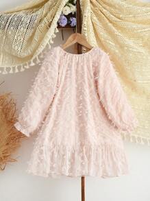 3 4 5 6 7 Years Young Girls Princess Dress Fall And Spring Mesh Tassel Long Sleeves Birthday Party Clothes - Pink - View 2