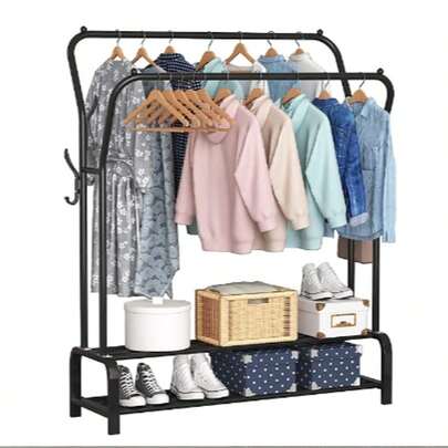 Portant à vêtements autoportant à double tige, multifonctionnel, pour chambre à coucher, double couche