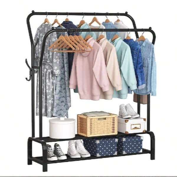 Portant à vêtements autoportant à double tige, multifonctionnel, pour chambre à coucher, double couche