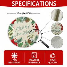1 pieza/4 piezas/6 piezas/60 piezas Manteles individuales redondos con piña y hoja de pino navideños, manteles individuales de lino Feliz Navidad, manteles individuales resistentes a las manchas, adecuados para el hogar, el comedor y el restaurante, decoración de mesa, artículos para el hogar