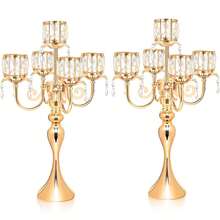 1pc/2pc Gold 5 Arm Pendant Square Crystal Table Decor 22 Inch Candle Holder, Classic And Elegant Table Centerpiece Atmosphere Candle Holders For Gift Wedding Party Home Decor,Halloween, Christmas Decorations - Gold - View 10