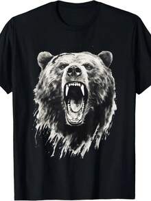 YY4 Bear Vintage Angry Grizzly Bear Hiking Camping Camper T-Shirt - màu đen - Xem 1