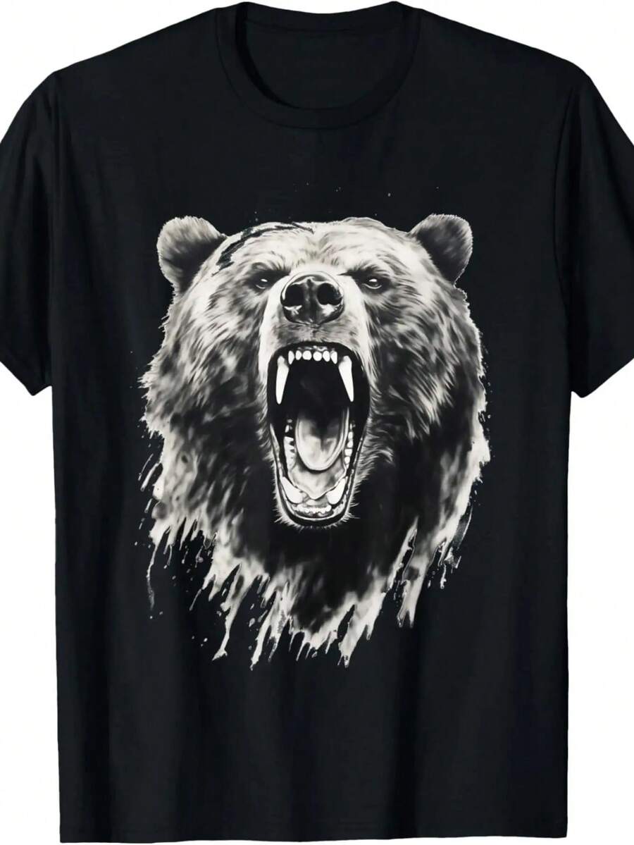 YY4 Bear Vintage Angry Grizzly Bear Hiking Camping Camper T-Shirt - màu đen - Xem 1