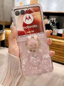 1 件男女通用可折叠手机壳，带腕带和指环，贝壳图案设计，兼容三星 Galaxy Z Flip 7/6/5/4/3、Razr 50/50 Ultra/60/60 Ultra，粉色、紫色、黑色、白色、象牙色可选 - 粉紅色 - 查看 8