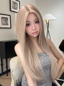 alicegarden 额头蕾丝 4 * 1，额头蕾丝直发假发，金色 30 英寸长直发假发，日常自然半编织，自然日常使用逼真假发