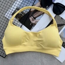Women Sports Bra, High Impact Camisole Top, Supportive Fitness Activewear, Seamless Workout Shirt, Yoga Bra - Butter Yellow - View 13
