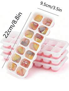 1个/2个/4个装厨房冰格，14格硅胶冰格模具，带防漏独立盖。快速制冰，防漏储存，节省冰箱空间。适用于日常饮品、夏季鸡尾酒和家庭聚会，四季皆宜。 - 粉色 - 查看 3