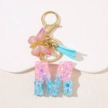 1 件个性化粉色首字母钥匙扣，带可爱蝴蝶吊饰 - 耐用树脂结构爱心亮片字母吊坠钥匙扣 - 包袋、背包和汽车钥匙的时尚配饰 - 送给女士和女孩的理想礼物 包袋配件挂绳带身份证夹汽车配件包袋吊饰 - 彩色 - 查看 37