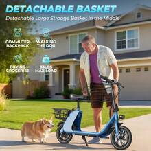 WIND HORSE 12.5'' Electric Scooter With Seat & Pet Basket, Electric Scooter Adults 15.5MPH & 20 Miles Range, 450W Motor, Dual Disc Brakes & Bright Headlight, 36V 8.0Ah Battery Foldable E-Scooter With Dual Baskets For Pets & Cargo, 265LBS Load