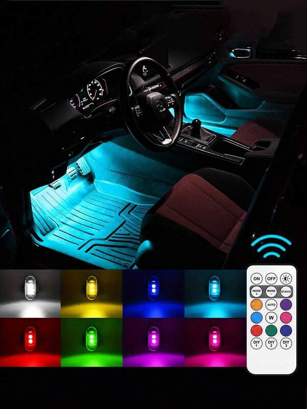 Luzes LED sem fio 2/4/6/8 com controle remoto, luzes de colisão de carro, luzes LED de alto brilho com carregamento USB de 8 cores, mini luzes, adequadas para carros, drones, aviões, motocicletas, bicicletas