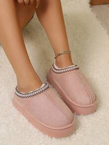 女士低帮室内舒适拖鞋冬季保暖鞋 - 粉色 - 查看 1