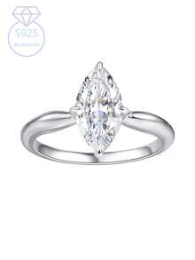 KAHOOT A 925 Silver 14K Gold-Plated Marquise Moissanite Simple Retro Style Couple's Ring For Men And Women, Suitable For Wedding Banquets, Parties, Daily Wear, Vacations, Travel, Valentine's Day, Mother's Day, Christmas, Halloween, Thanksgiving, Carnival, Birthdays, Anniversaries And Gifts.