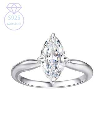 KAHOOT A 925 Silver 14K Gold-Plated Marquise Moissanite Simple Retro Style Couple's Ring For Men And Women, Suitable For Wedding Banquets, Parties, Daily Wear, Vacations, Travel, Valentine's Day, Mother's Day, Christmas, Halloween, Thanksgiving, Carnival, Birthdays, Anniversaries And Gifts.