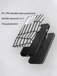 3D折叠条纹简约全覆盖防摔设计防滑英文膜外壳新款手机壳，适用于兼容16、15、14、13、12、11、PRO MAX、PLUS型号 - 彩色 - 查看 2