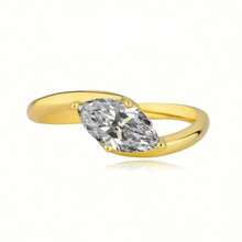 KAHOOT A 925 Silver 14K Gold-Plated Marquise Moissanite Simple Retro Style Couple's Ring For Men And Women, Suitable For Wedding Banquets, Parties, Daily Wear, Vacations, Travel, Valentine's Day, Mother's Day, Christmas, Halloween, Thanksgiving, Carnival, Birthdays, Anniversaries And Gifts.