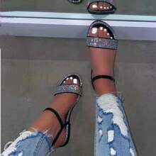 Summer Rhinestone One-Strap Flat European And American Women's Sandals Ladies Sandal Manufacturer - Bạc - Xem 5