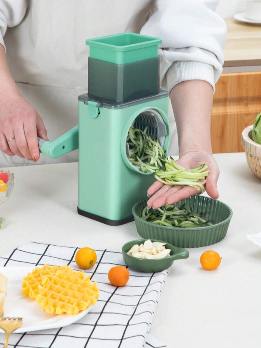 3-In-1 Multifunctional Vegetable Chopper And Slicer, Can Be Used As Rotary Cheese Grater, Onion Dicer, Spiral Shredder, Fruit Mincer, Manual Vegetable Cutter And Potato Slicer, Convenient And High-Performance (Actual Color Slightly Darker), 3 Blade Sets With Dual-Sided Locking Clips