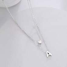 Set Of 2 Exquisite And Elegant Necklaces For Women With Letter Pendant And Heart Pendant, 18k Gold Plated Or 925 Silver Plated - 銀色 - 查看 4