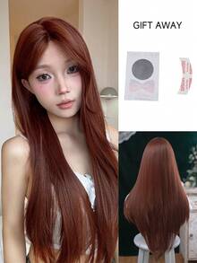 alicegarden Forehead Lace Curly Wig, Mid Cut Style, Red Long Rolled Wig, 32 Feet Long, Natural And Realistic Wig For Daily Use