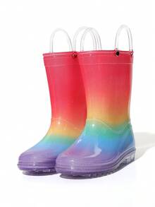 1 Pair Adorable Princess-Style Colorful Crystal Rain Boots, Soft & Durable Soles, Seamless Round Toe, High-Top Design, Lightweight Body, Girls/Toddlers Rain Boots For School, Camping, Beach, Outdoor, Sturdy Double Handles, Shiny Crafted Uppers, Suitable For All Seasons