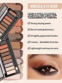 MISSLYN Essential Eyeshadow Palette, Nude Tones, Matte And Shimmer Dual-Finish, High Pigmentation, Long-Lasting, Fine Powder Texture, Natural Colors, Smooth Formula, Makeup Brand, Face Cosmetics, Suitable For Women And Girls, Winter Essential, Y2K Style, Fashion Versatile, Birthday Gift, Valentine's Day Gift, Party Essential, New Year Gift, Best Colors, Cruelty-Free And Vegan - #615 - Xem 3