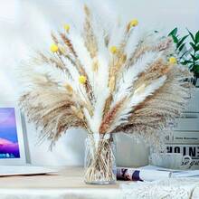 100 Stems Faux Pampas Grass Bouquet For Outdoor Home Decor - 43.18cm Rattan Artificial Flowers, Power-Free, Christmas Festival Accent, Boho Style Fluffy Pampas Reed For Vases And Wedding Decorations
