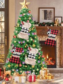 1pc Christmas Plaid Pet Socks, Cute Buffalo Plaid Puppy Bone Claw Socks Suitable For Party Decoration Home Decor Christmas Decorations Room Decor - Multicolor - View 7