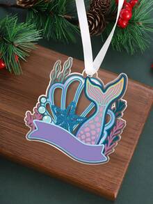 1pc Christmas Acrylic Ornament ,Mermaid Tail Shell Starfish Shape Acrylic Hanging Decor, Mermaid Theme Ocean Style Party Decoration, Christmas Tree Decoration Hanging Ornament, Christmas Home Mermaid Decor, Unique Legendary Mermaid Fantasy Art Holiday Decor Home Decor Christmas Decorations Room Decor