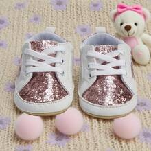 Baby Girl Sneakers Infant All Season Shoes - Contrast Color Sequins Shoelace Soft Sole Non-Slip Infant First Walking Shoes For Spring  Fall - 5107 Pink - View 10