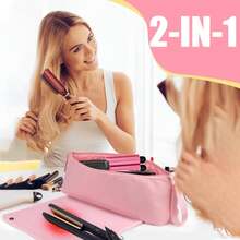 [2-Color Options] Large Capacity Heat-Resistant Storage, Zipper Closure, Minimalist & Fashionable Hair Straightener Storage Bag, Home/Travel/Holiday Gift, Pink/Black Available, Women-Specific Hair Styling Tool Organizer