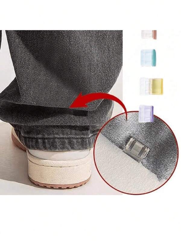 1/4/12 יחידות לקצר את רגלי המכנסיים בעזרת קליפסים בלתי נראים לקיבוע, למנוע גרירה בתחתית רגלי המכנסיים, להסתיר את התקן סגירת האבזם ללא תפרים, למנוע מרגלי המכנסיים לגרור את הרצפה, מתאים לג'ינס ומכנסיים, עמיד למים, נייד