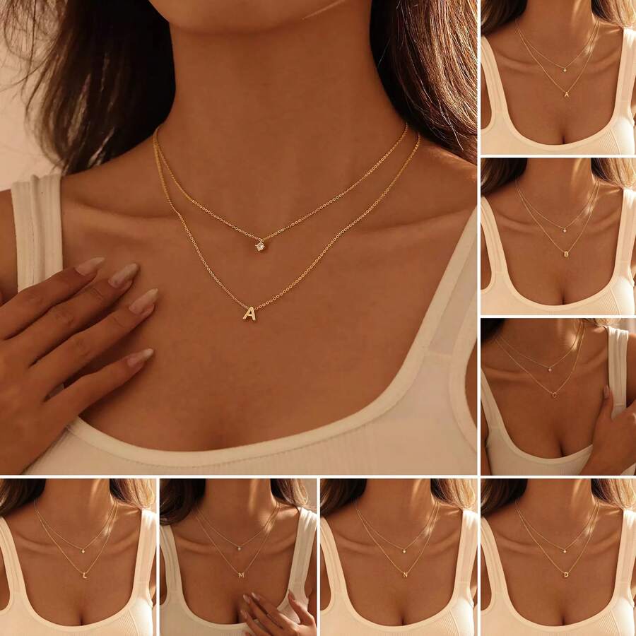 Women's Elegant Double Layer Letter Pendant Necklace With Round Pendant - Vàng - Xem 1